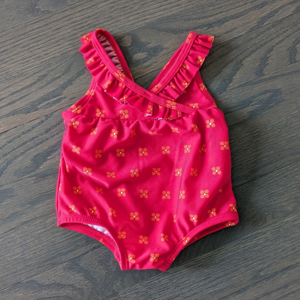 Gymboree Baby Girl Swimsuit 1-Piece, Red Floral, 0-3 Months
